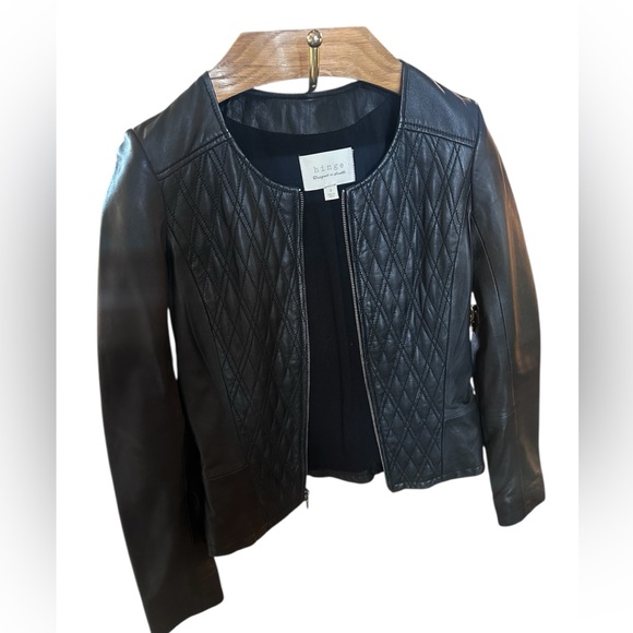 Hinge Collarless Quilted Black Leather Jacket - Picture 4 of 12